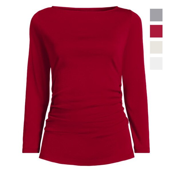 [8] Lands End Women's Supima Micro Modal Three-Forth Sleeve Ruched Waist Top